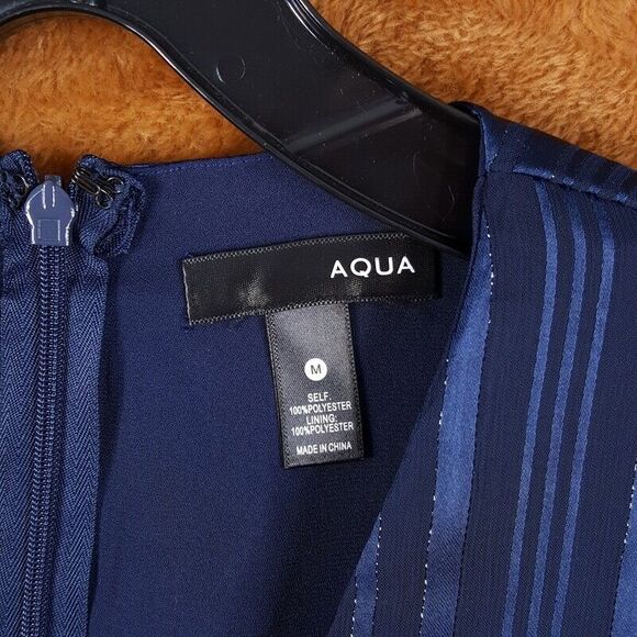 AQUA Womens Romper Medium Blue Cut Out Balloon Sleeve Stripe Shorts Jumpsuit - Picture 5 of 9